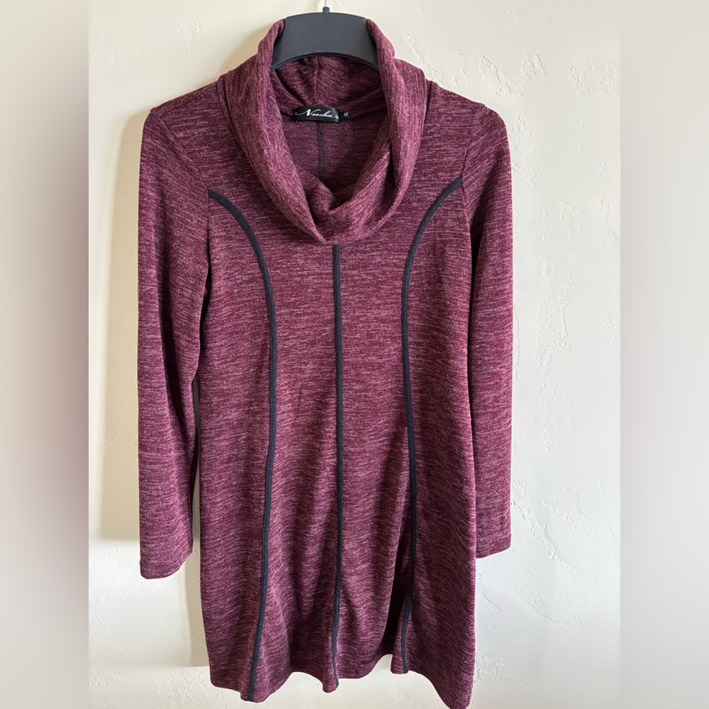 Neesha Long Sleeve Purple Cowl Neck Dress with Piped Seam Detailing Sz M